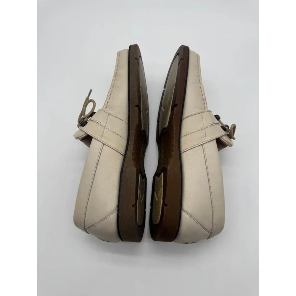 Salvatore Ferragamo Sport Mens Cream Leather Boat Shoes Loafers UR40900 Size 8 D